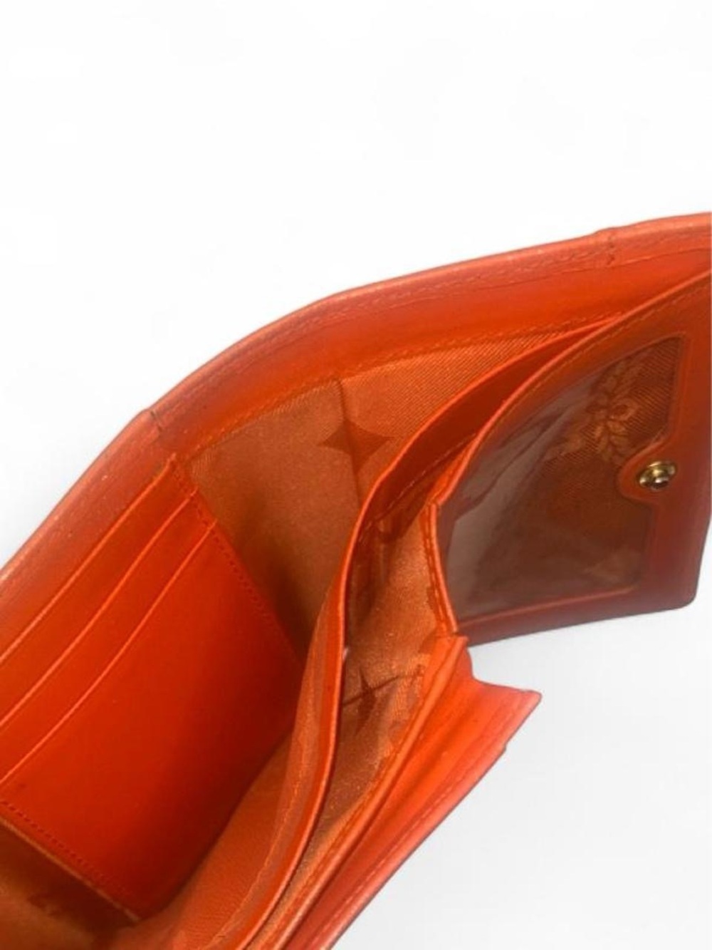 MCM Orange Saffiano Leather Trifold Wallet Logo Charm - Picture 8 of 12